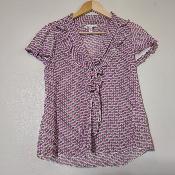 Vintage Banana Republic 100% Silk Flutter Sleeve Bow Blouse - XS Petite - Picture 2 of 8